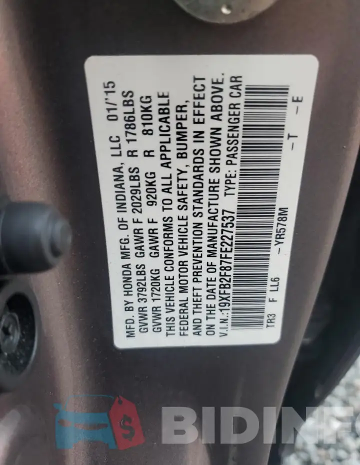 19XFB2F87FE227537 Photo# 13