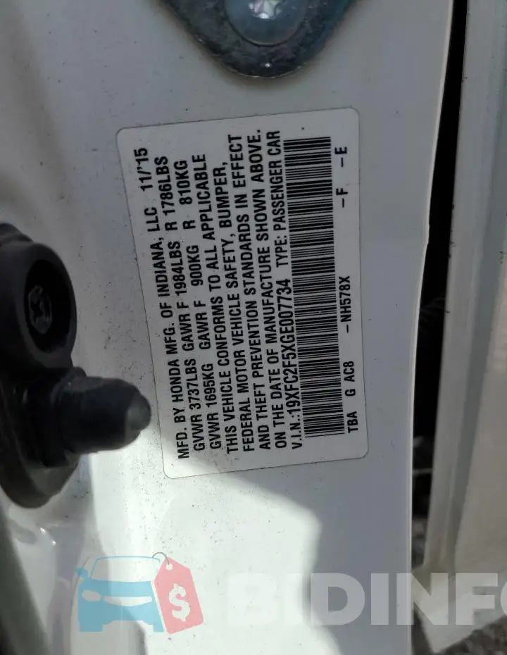 19XFC2F5XGE007734 Photo# 12