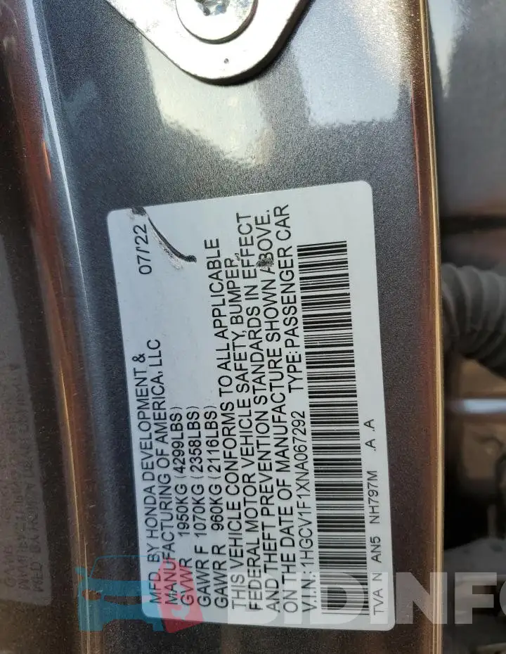 1HGCV1F1XNA067292 Photo# 12