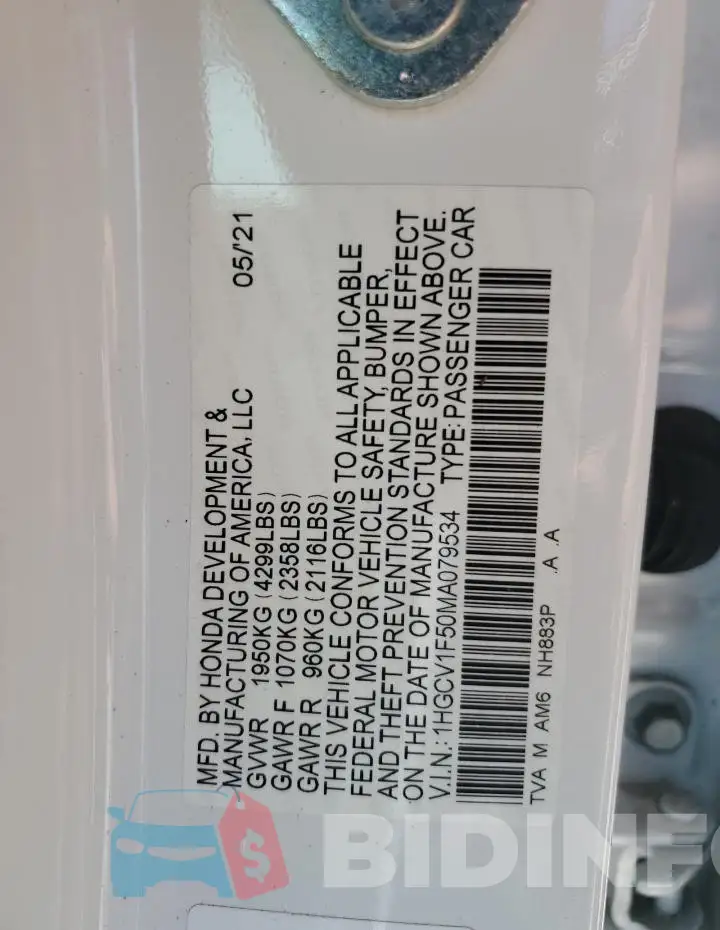 1HGCV1F50MA079534 Photo# 13