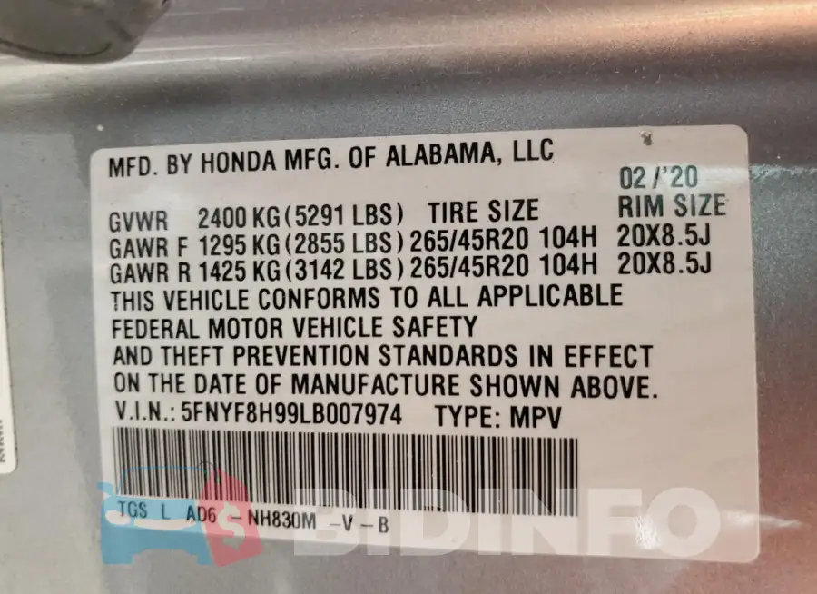 5FNYF8H99LB007974 Photo# 14