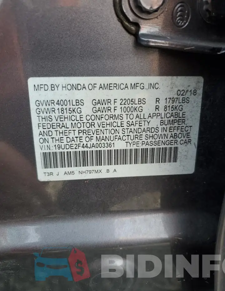 19UDE2F44JA003361 Photo# 13