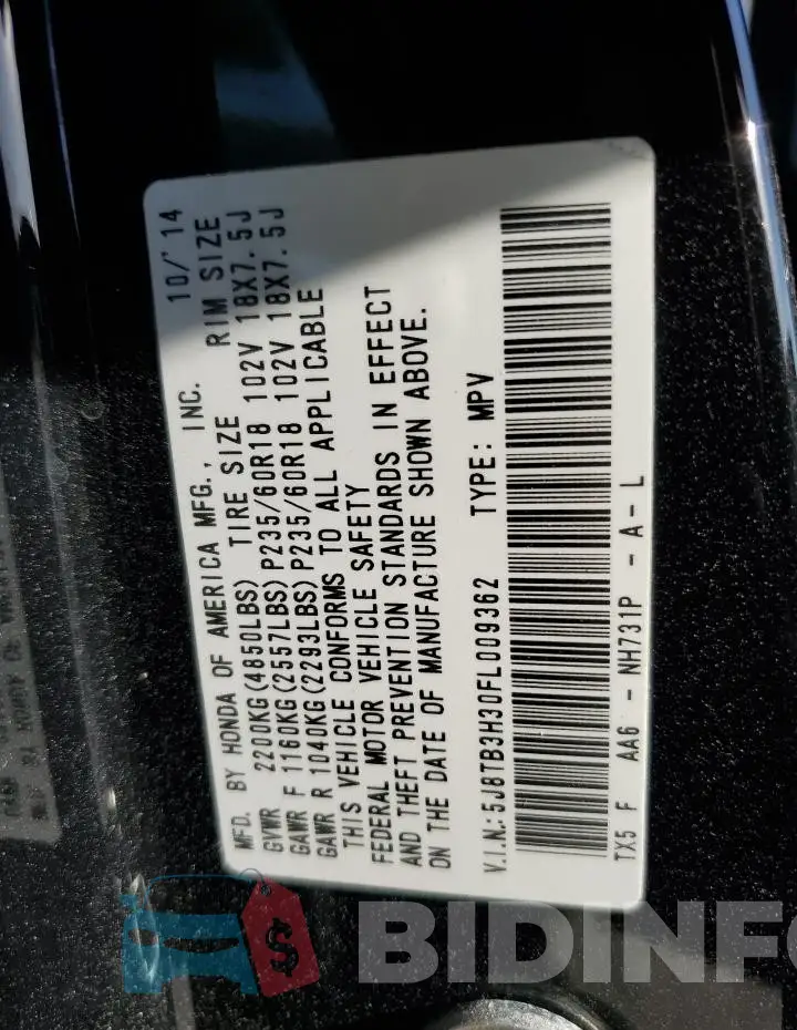 5J8TB3H30FL009362 Photo# 13