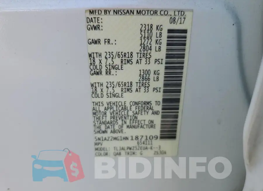 5N1AZ2MG1HN187109 Photo# 14