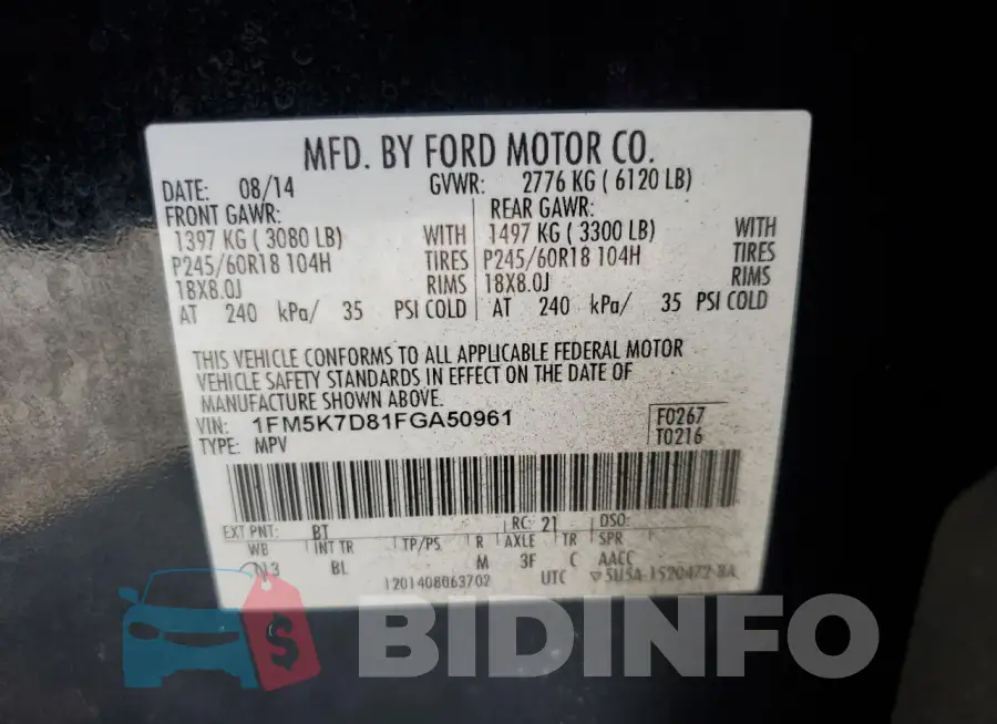 1FM5K7D81FGA50961 Photo# 12
