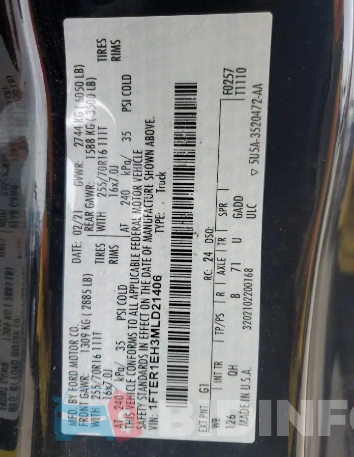 1FTER1EH3MLD21406 Photo# 13