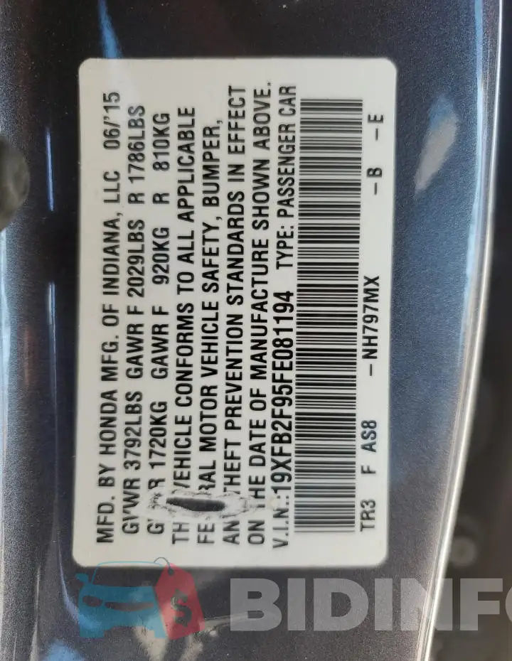 19XFB2F95FE081194 Photo# 13