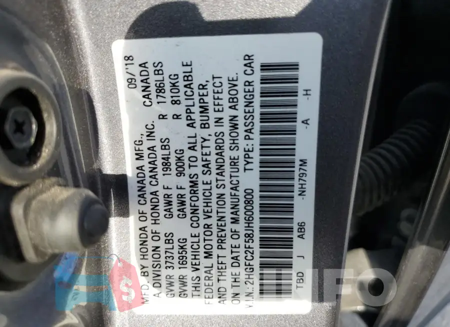 2HGFC2F58JH600800 Photo# 12