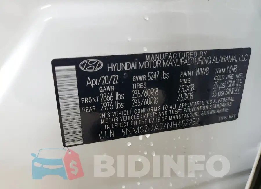 5NMS2DAJ7NH457252 Photo# 13