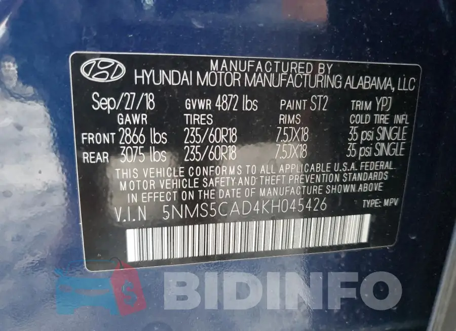 5NMS5CAD4KH045426 Photo# 13