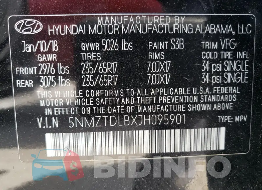 5NMZTDLBXJH095901 Photo# 13