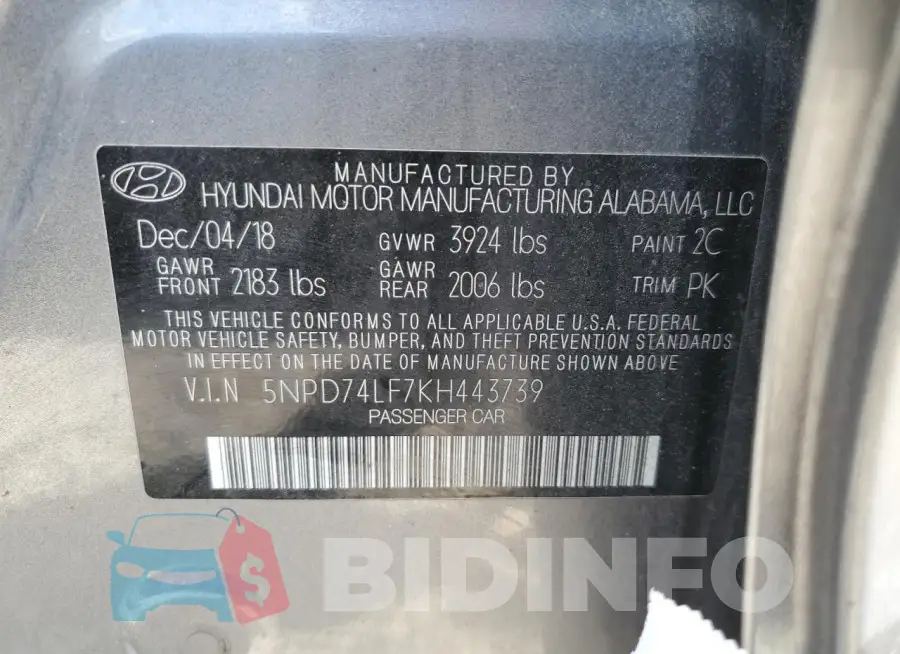 5NPD74LF7KH443739 Photo# 13
