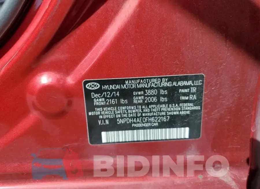 5NPDH4AE0FH622167 Photo# 12