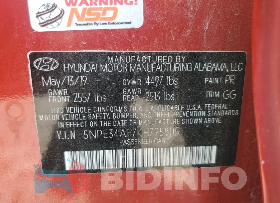 5NPE34AF7KH795805 Photo# 13