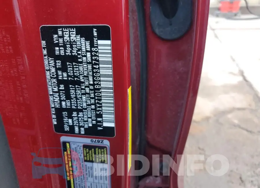 5XYZTDLB3GG347328 Photo# 13