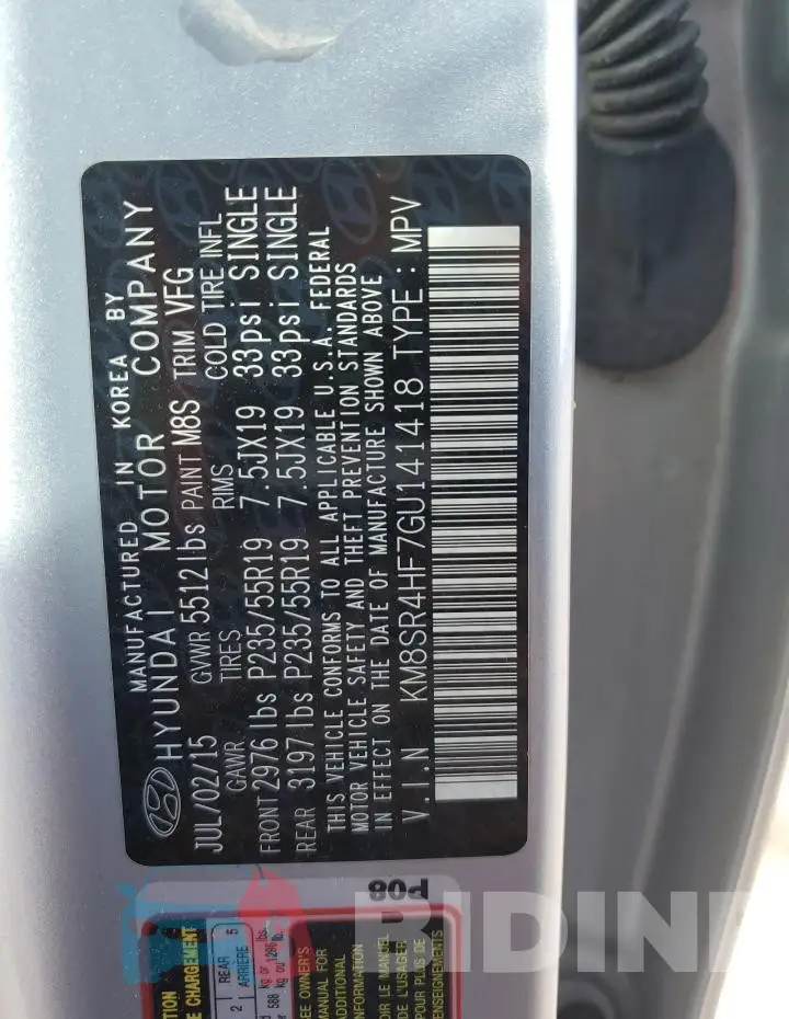 KM8SR4HF7GU141418 Photo# 14