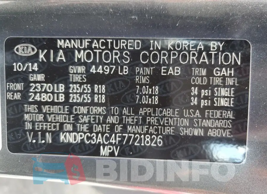 KNDPC3AC4F7721826 Photo# 14