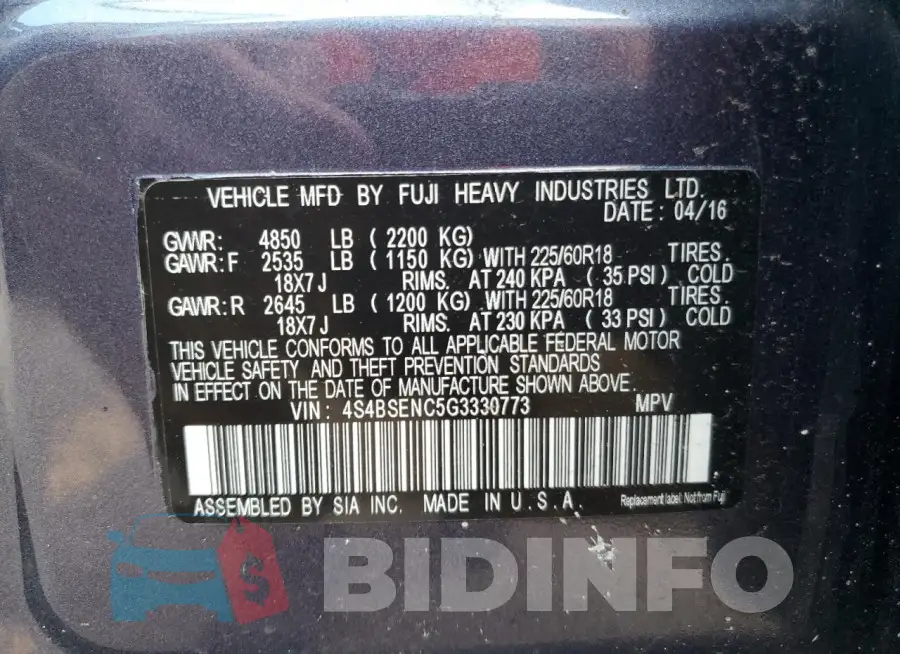 4S4BSENC5G3330773 Photo# 13