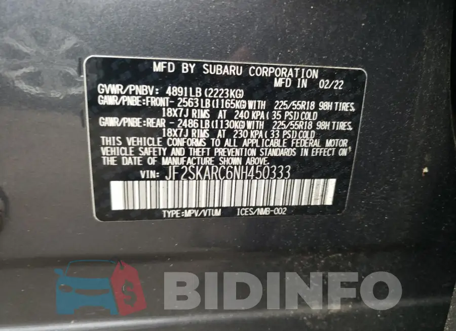 JF2SKARC6NH450333 Photo# 12