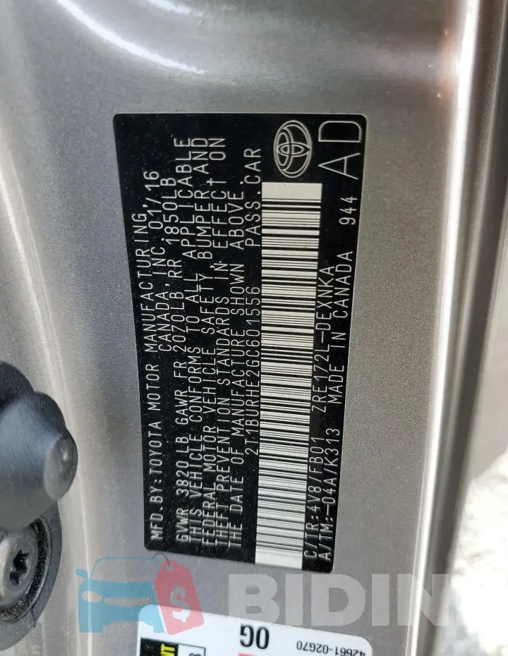 2T1BURHE2GC601556 Photo# 13