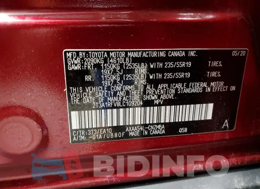 2T3A1RFV8LC109204 Photo# 13