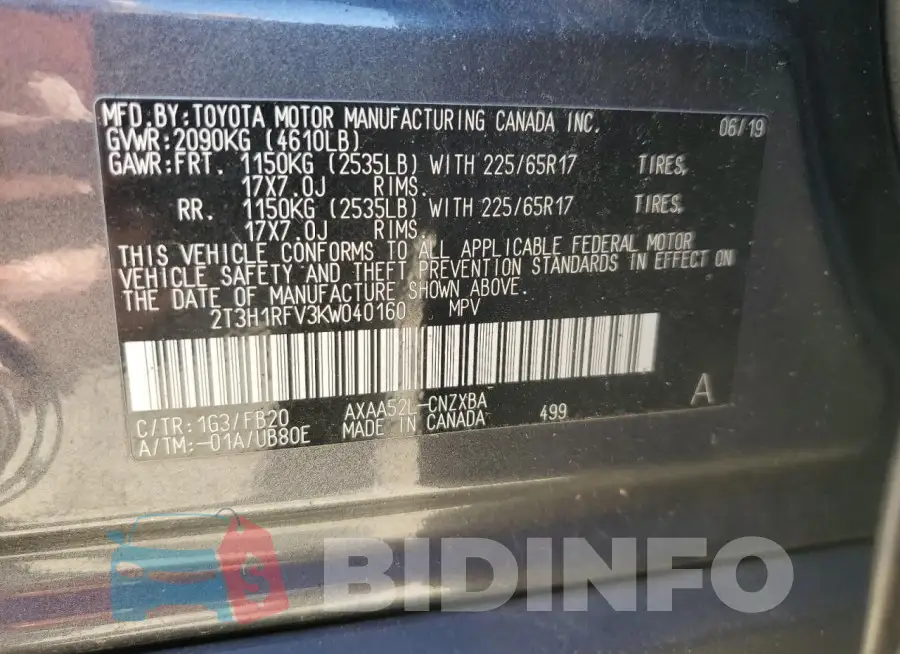 2T3H1RFV3KW040160 Photo# 13