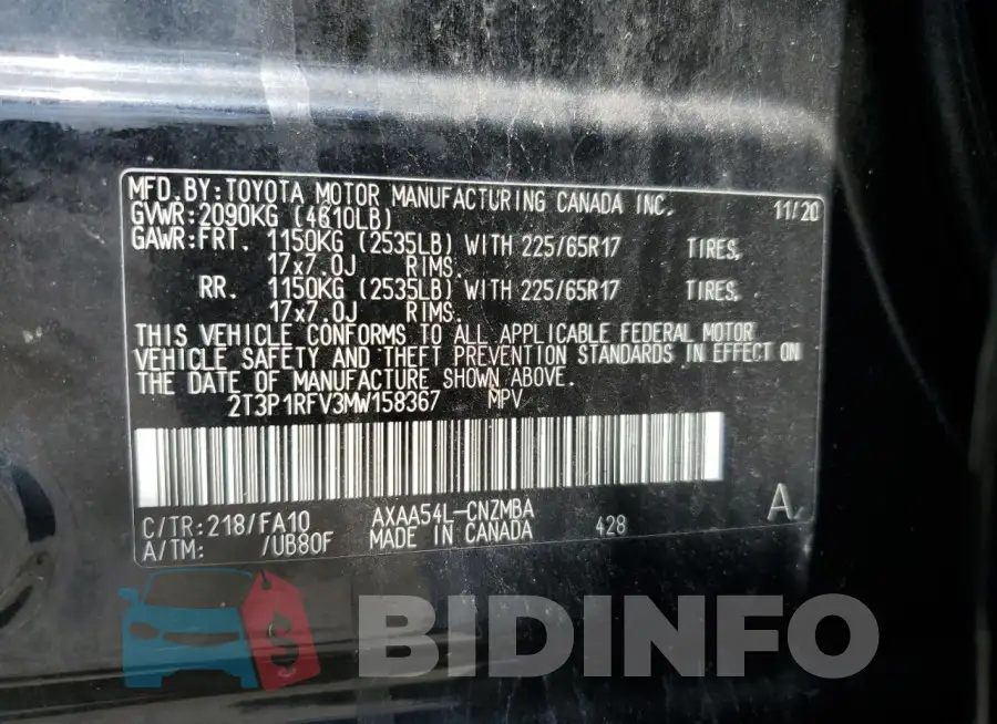 2T3P1RFV3MW158367 Photo# 14