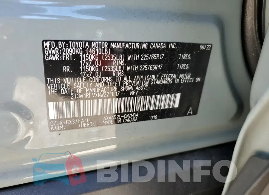 2T3W1RFVXNW221817 Photo# 14