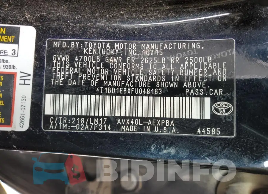 4T1BD1EBXFU048163 Photo# 12