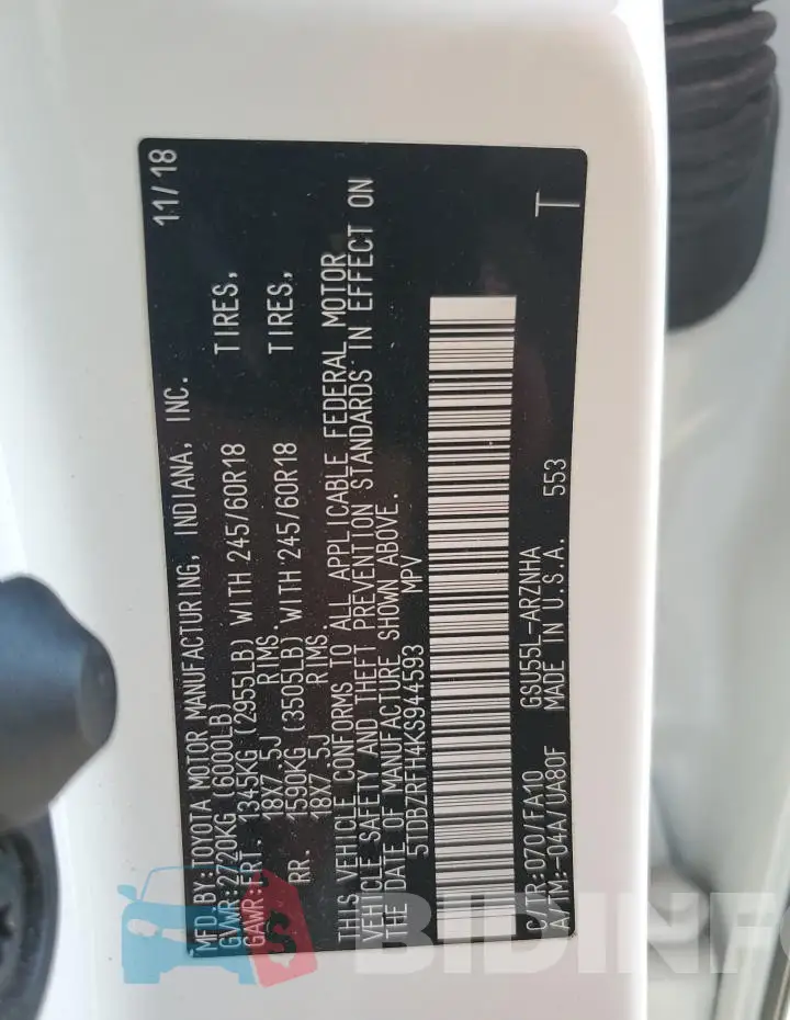 5TDBZRFH4KS944593 Photo# 14