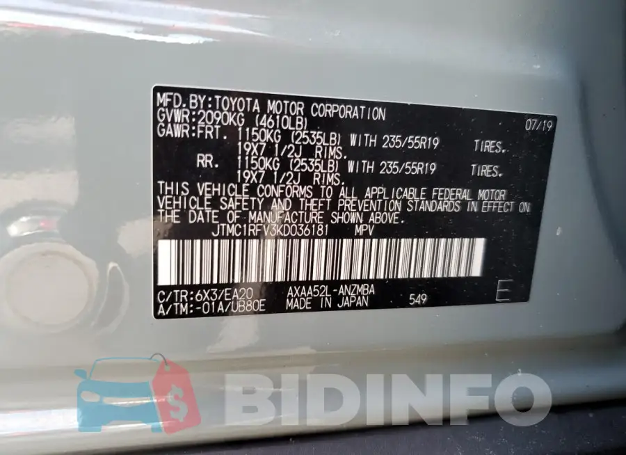 JTMC1RFV3KD036181 Photo# 14