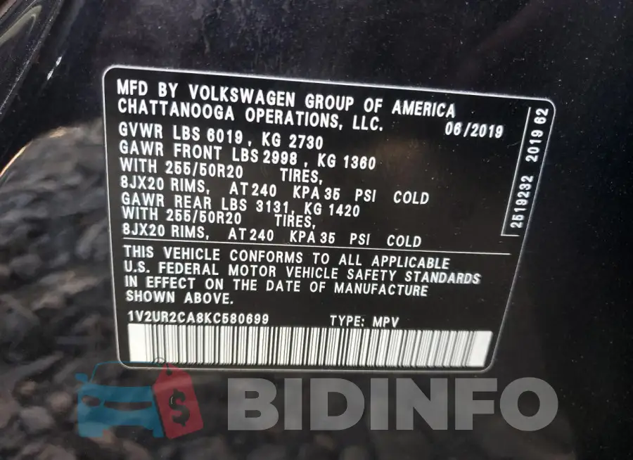 1V2UR2CA8KC580699 Photo# 13