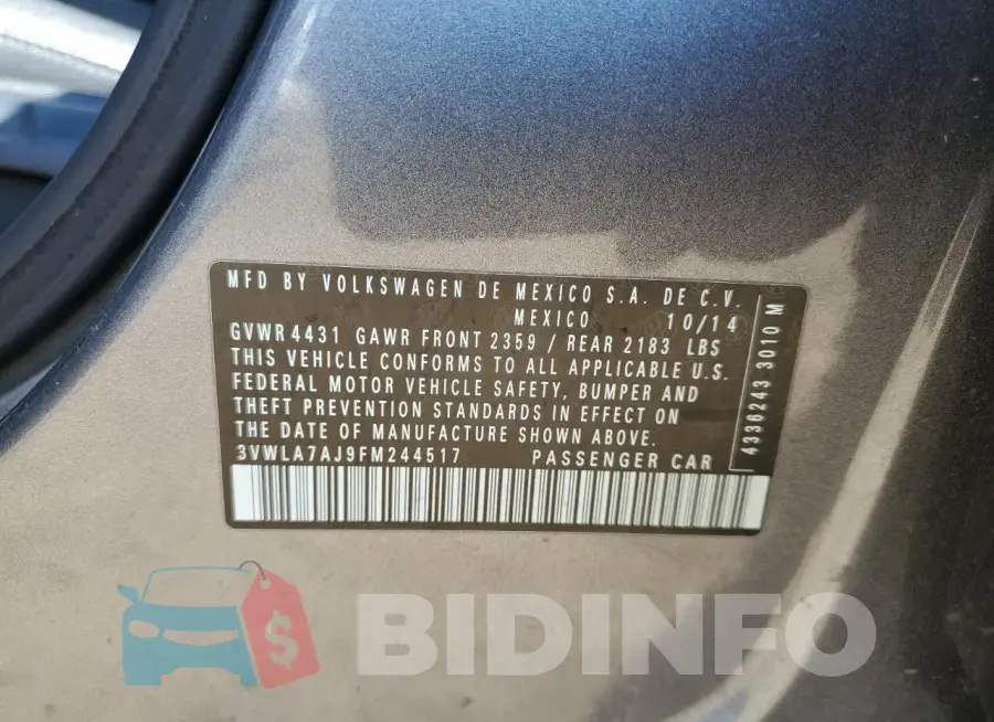 3VWLA7AJ9FM244517 Photo# 12