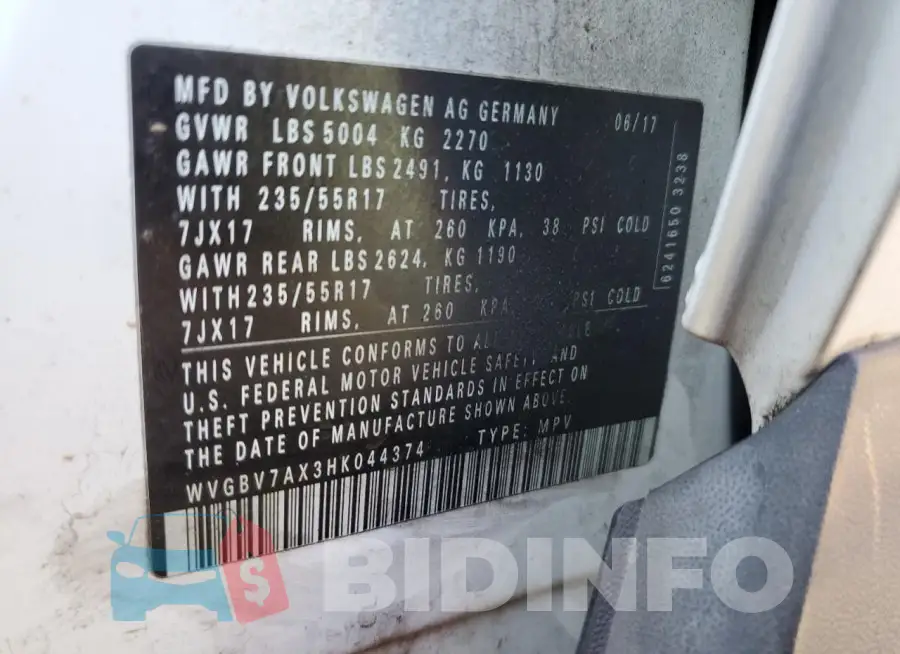WVGBV7AX3HK044374 Photo# 13