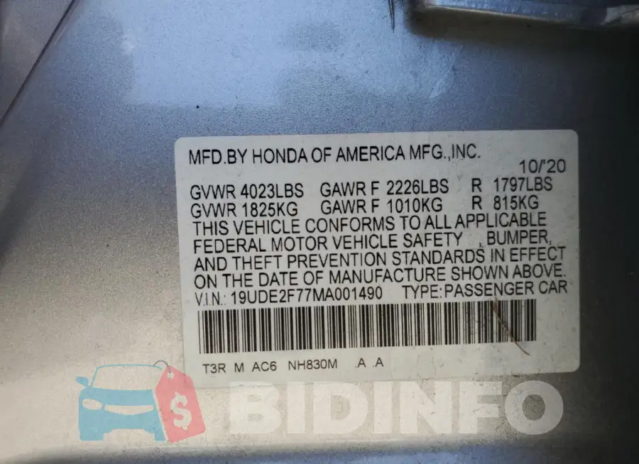 19UDE2F77MA001490 Photo# 13