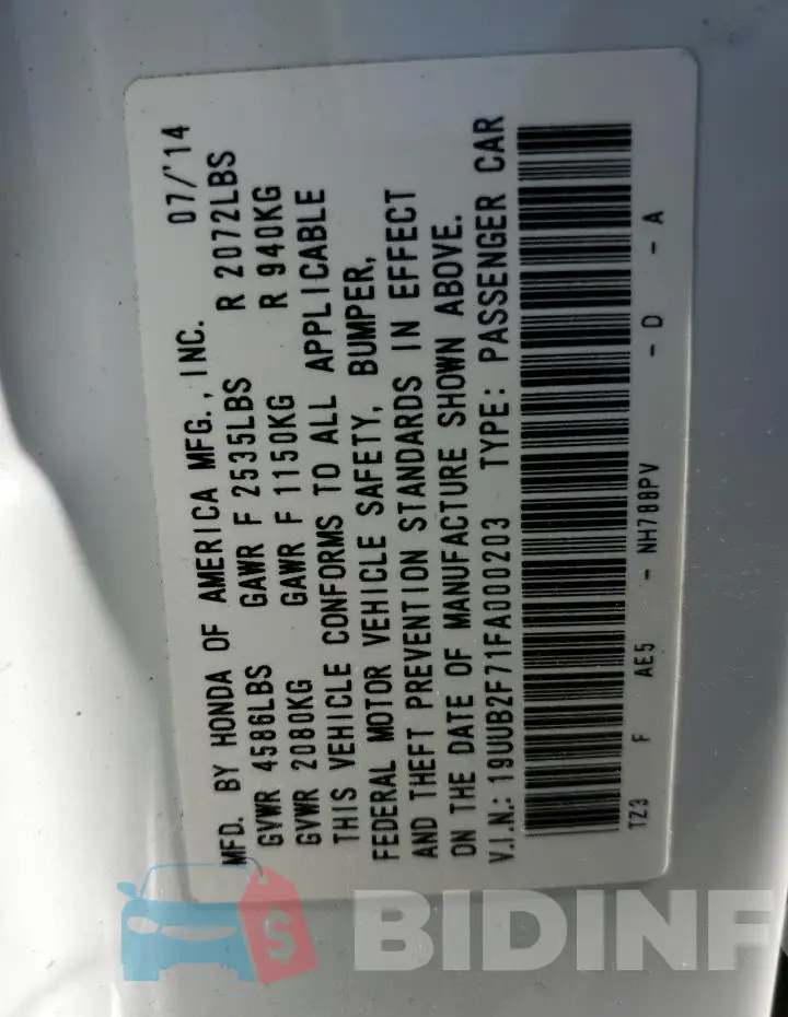 19UUB2F71FA000203 Photo# 13