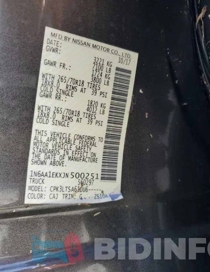 1N6AA1EKXJN500251 Photo# 13