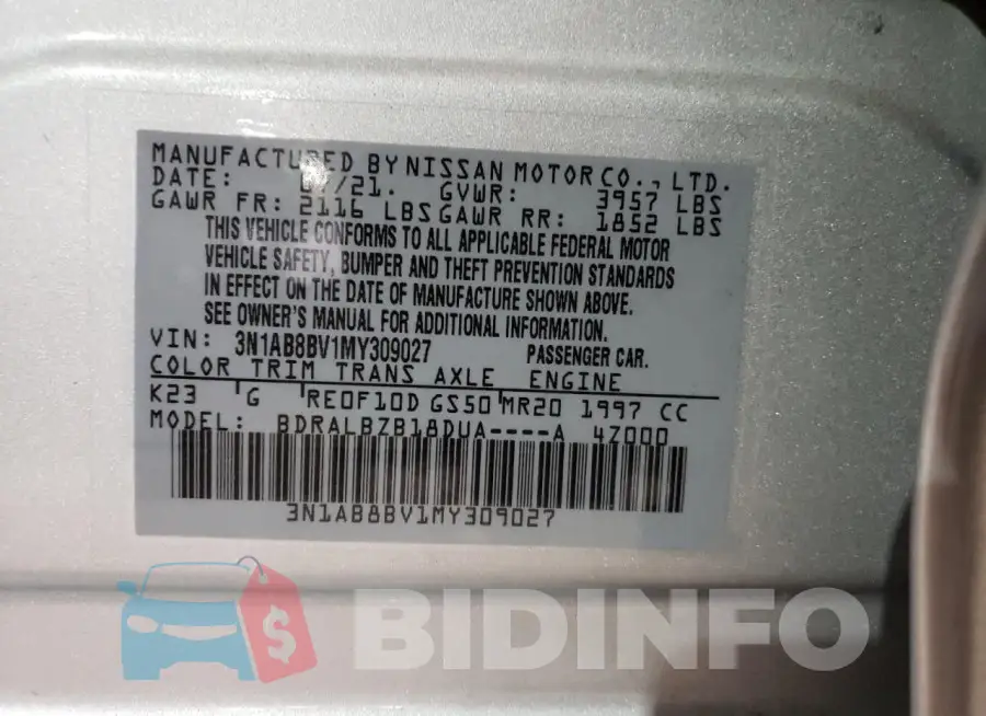 3N1AB8BV1MY309027 Photo# 13