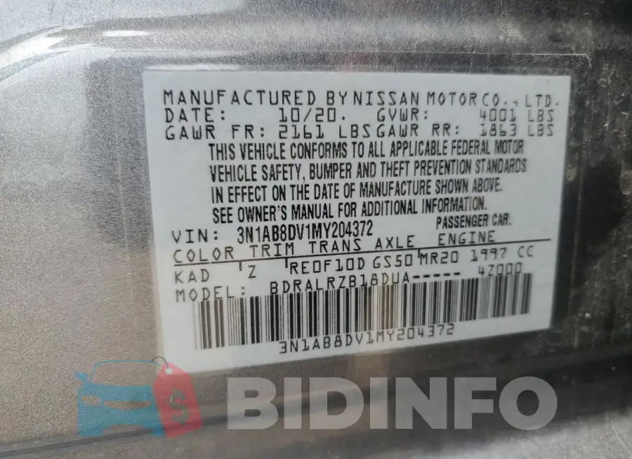 3N1AB8DV1MY204372 Photo# 12