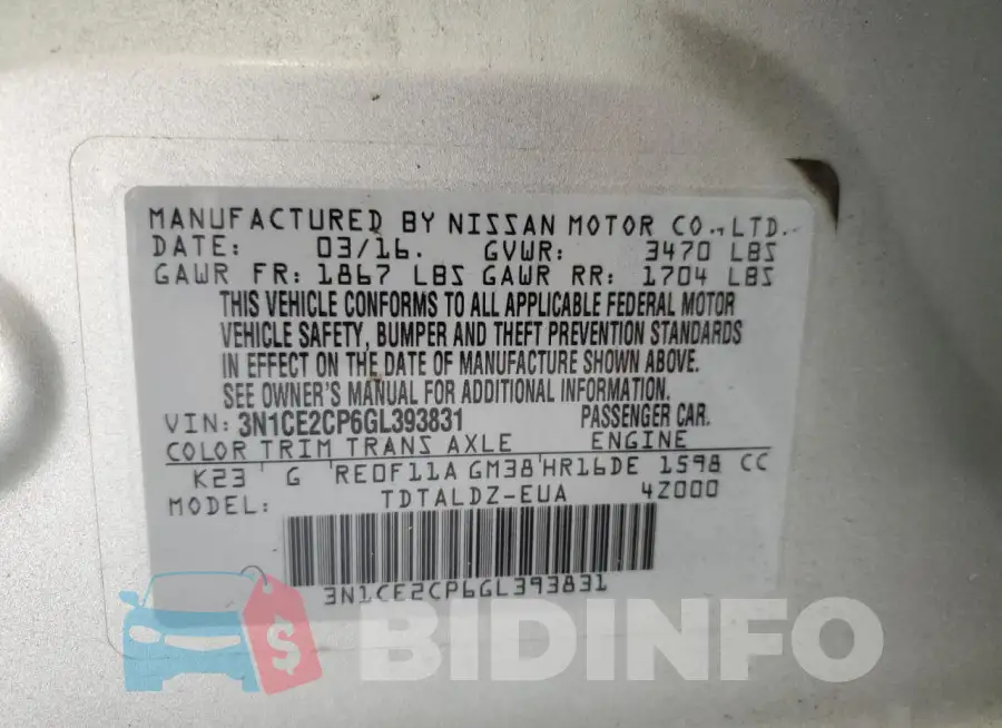 3N1CE2CP6GL393831 Photo# 12