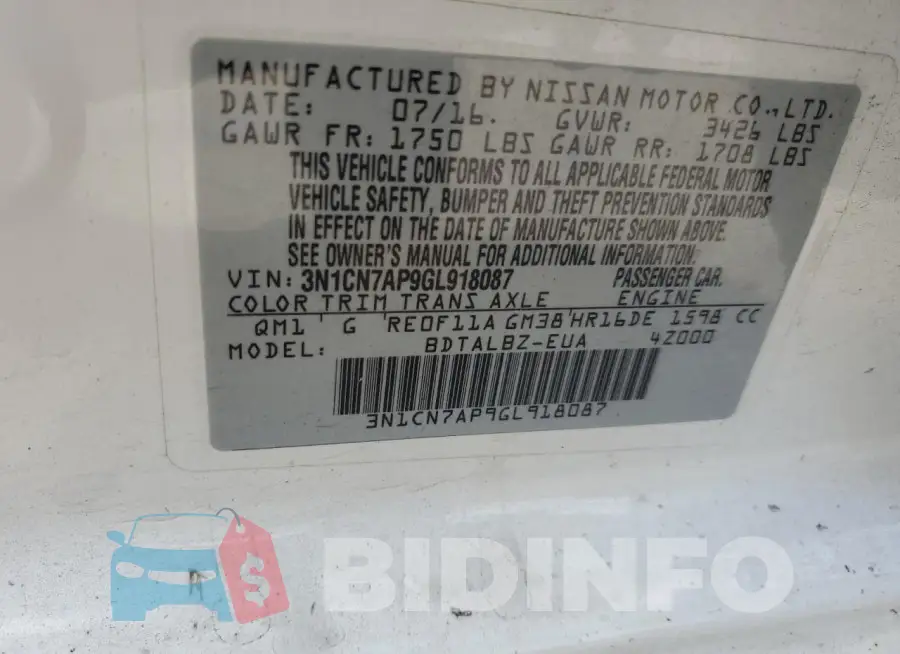 3N1CN7AP9GL918087 Photo# 13