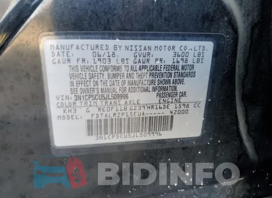 3N1CP5CU5JL509996 Photo# 14
