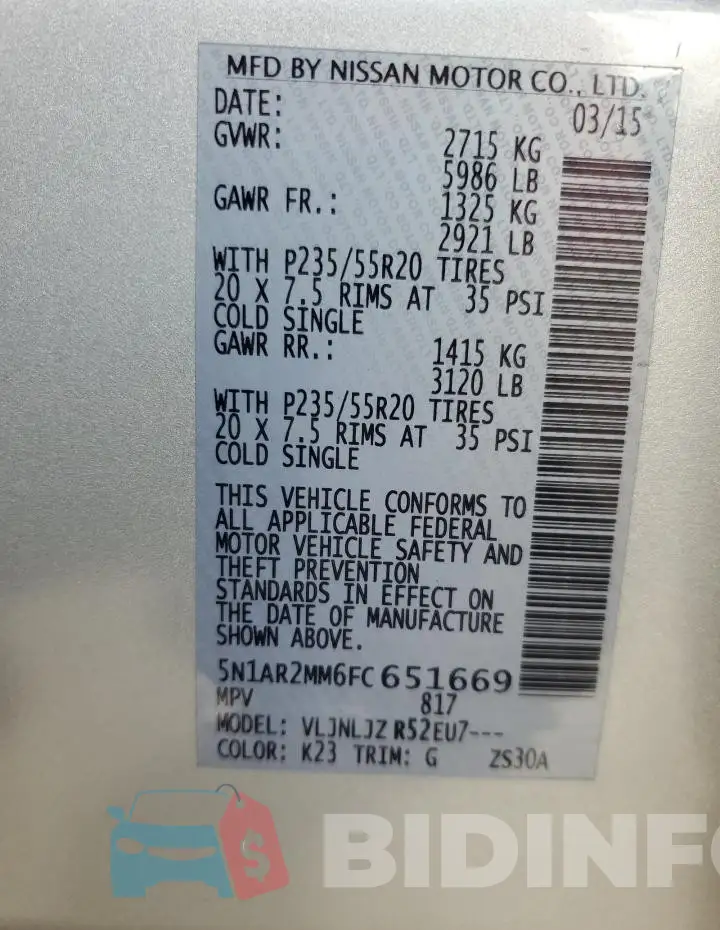 5N1AR2MM6FC651669 Photo# 13