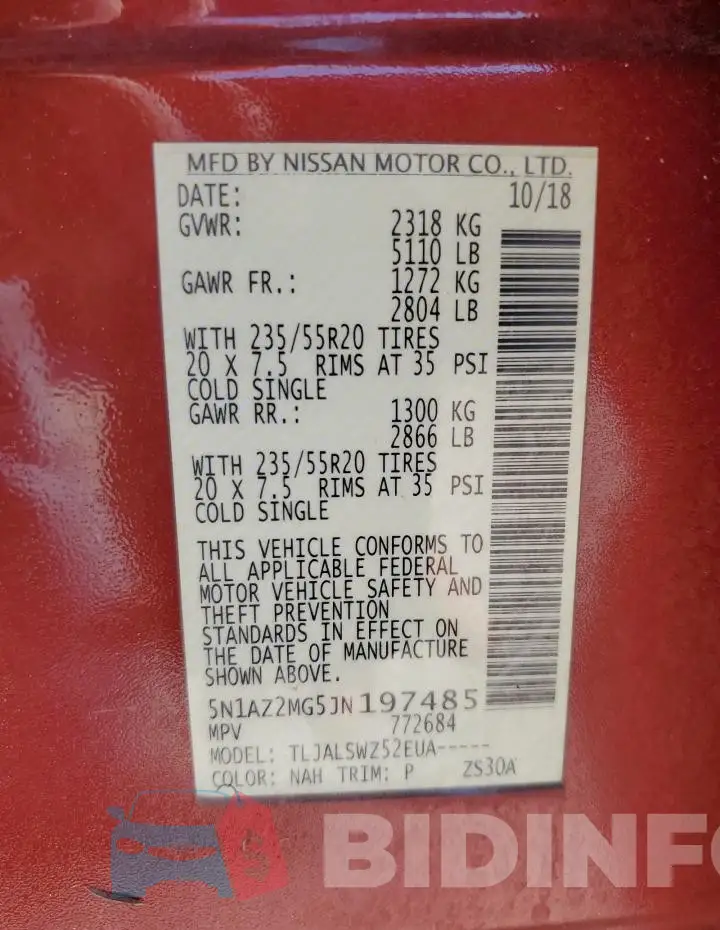 5N1AZ2MG5JN197485 Photo# 14