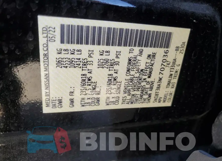 5N1BT3BA3NC707036 Photo# 14