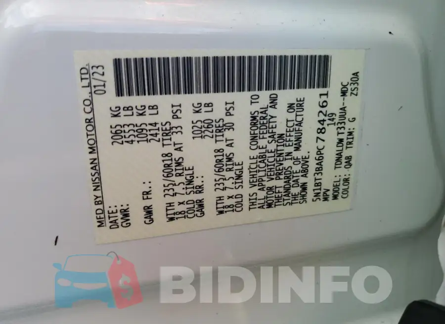 5N1BT3BA6PC784261 Photo# 14