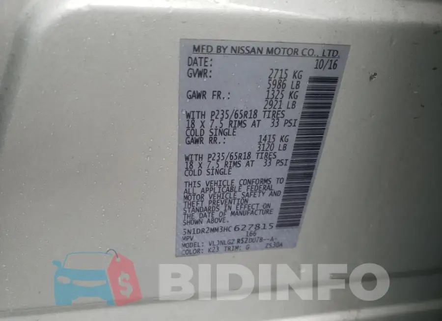 5N1DR2MM3HC627815 Photo# 13