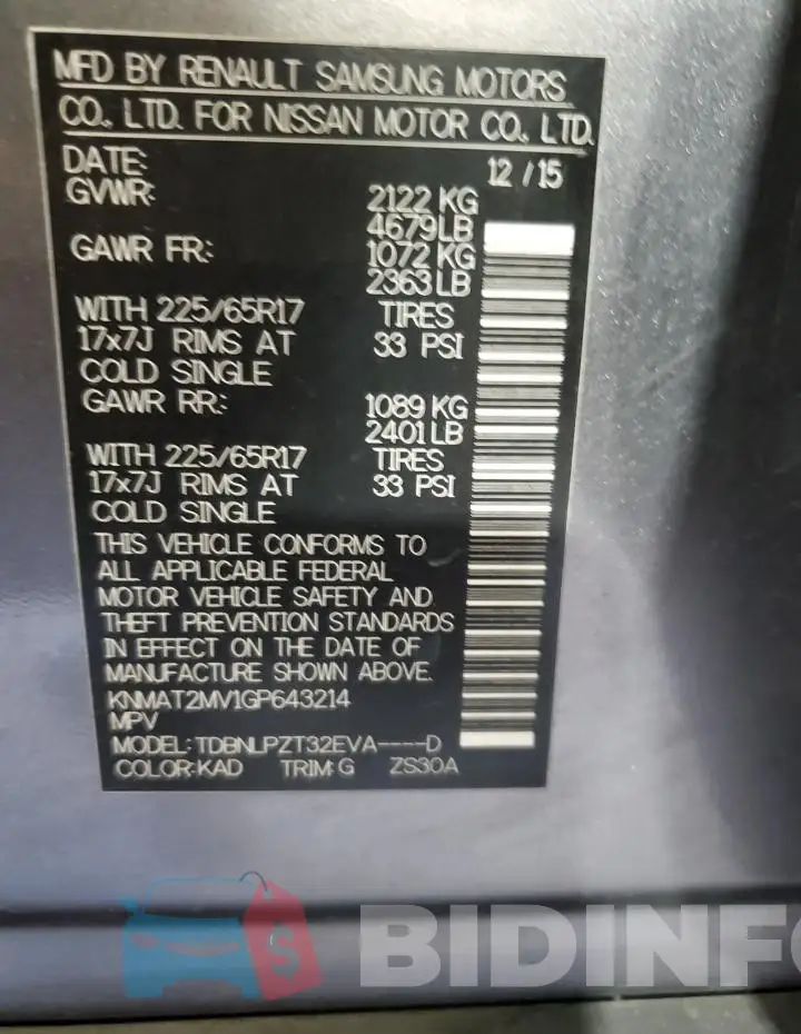 KNMAT2MV1GP643214 Photo# 14