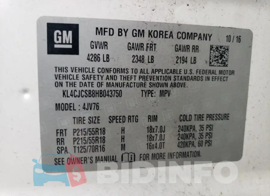 KL4CJCSB8HB043750 Photo# 14