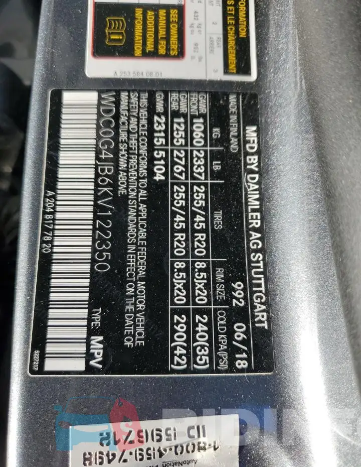 WDC0G4JB6KV122350 Photo# 12